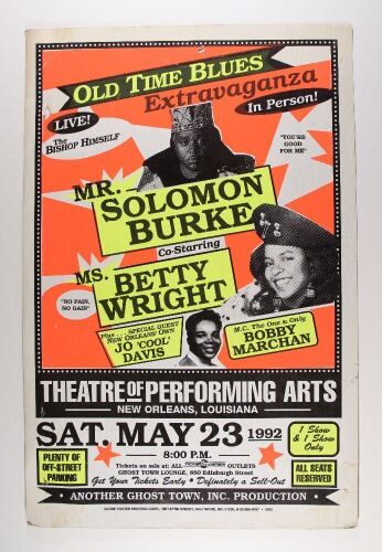 1992 Soloman Burke Betty Wright Performing Arts Theatre New Orleans Cardboard Globe Poster Fine 59