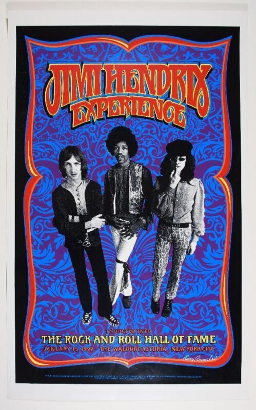 1998 Gary Grimshaw Jimi Hendrix Experience Rock N Roll Hall of Fame Induction Signed Grimshaw Poster Near Mint 87