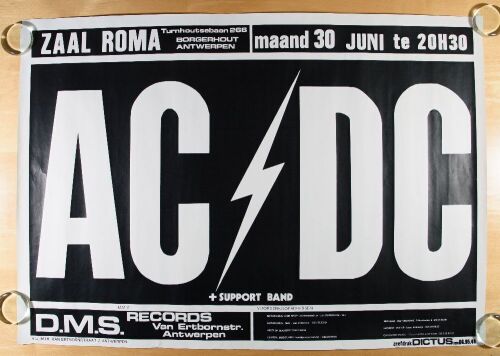 1980 AC/DC Back In Black Tour Antwerpen Belgium Poster Excellent 79