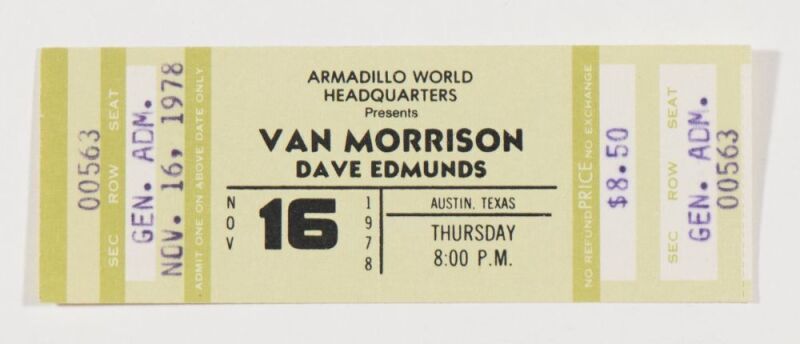 1978 Van Morrison Armadillo World Headquarters Austin Used Ticket Stub