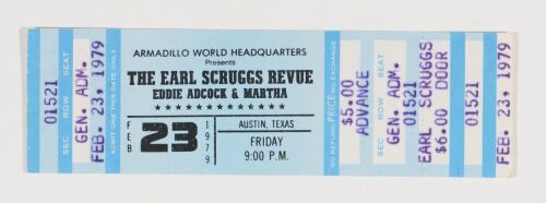 1979 The Earl Scruggs Revue Armadillo World Headquarters Austin Unused Full Ticket