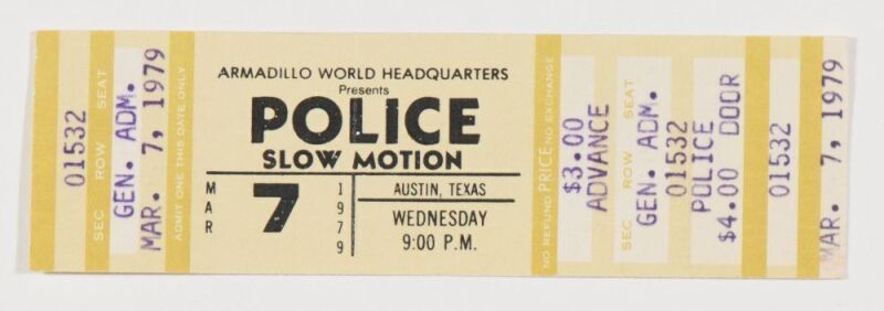 1979 The Police Armadillo World Headquarters Austin Unused Full Ticket
