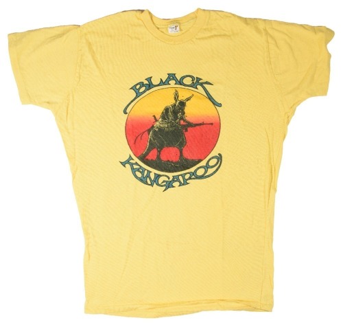 Greg Irons T-Shirt Design -Peter Kaukonen Black Kangaroo Grunt Records Yellow T-Shirt