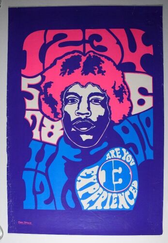 1969 Jimi Hendrix Are You Experienced 13 Blacklight Poster Fine 57