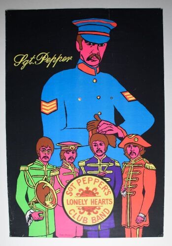 1968 The Beatles Sgt. Pepper's Lonely Hearts Club Band Apparatus Blacklight Poster Fine 57