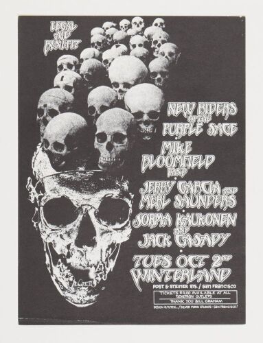 1973 Jerry Garcia Merl Saunders NRPS Hells Angels Legal Aid Benefit Handbill Grade Excellent 79