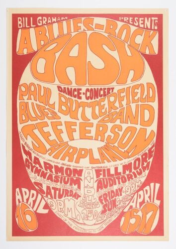 1966 BG-3 Jefferson Airplane Harmon Gymnasium & Fillmore Auditorium Poster Excellent 71