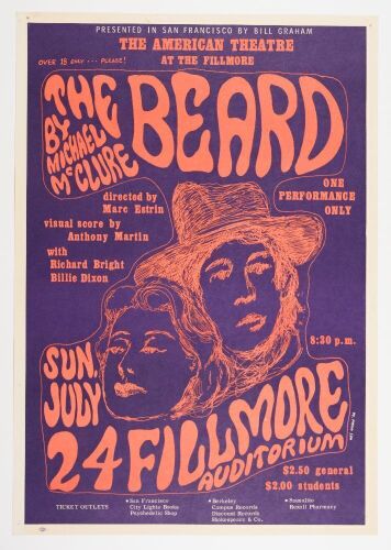 1966 BG-19 Michael McClure The Beard Fillmore Auditorium Poster Excellent 79