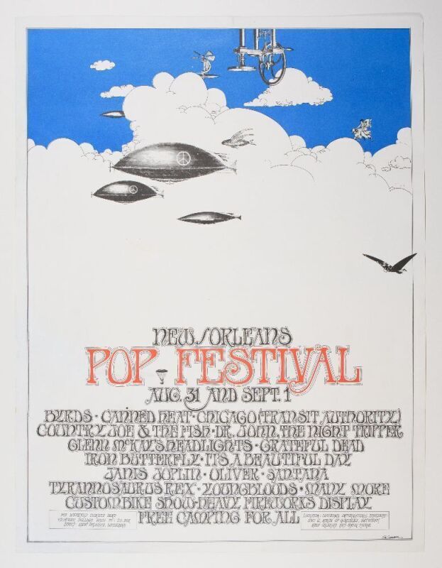 1969 Grateful Dead Janis Joplin The Byrds The New Orleans Pop Festival Poster Near Mint 81 RESTORED