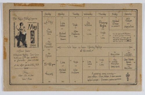 1966 Lightnin' Hopkins The New Folksingers Coffeehouse Portland May Calendar Handbill Fine 57