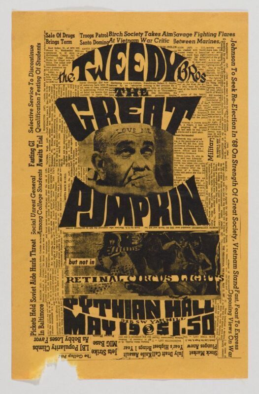 1967 The Tweedy Brothers The Great Pumpkin Pythian Hall Portland Handbill Extra Fine 61