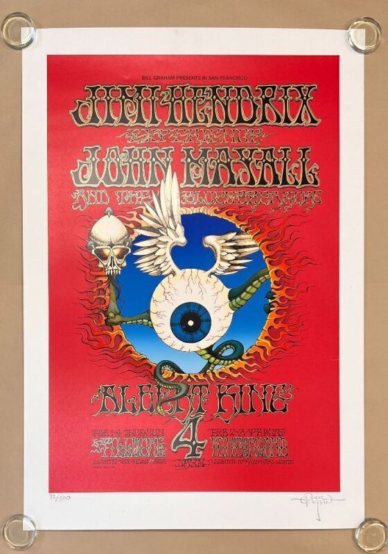 1968/1989 BG-105 Jimi Hendrix Winterland & Fillmore Auditorium Large LE Screenprint Signed Griffin Poster Excellent 71