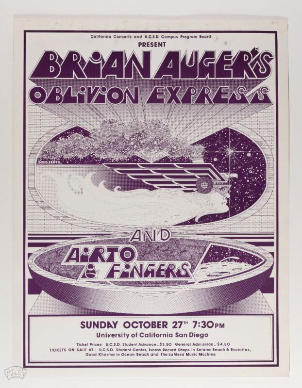1970 Brian Auger's Oblivion Express University Of California San Diego Poster Excellent 73