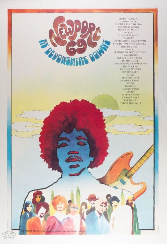 1969 Jimi Hendrix Newport Pop Festival Devonshire Downs Poster Mint 93