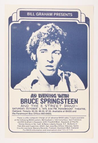 1976 Bruce Springsteen Paramount Theatre Oakland Poster Signed Tuten Near Mint 87