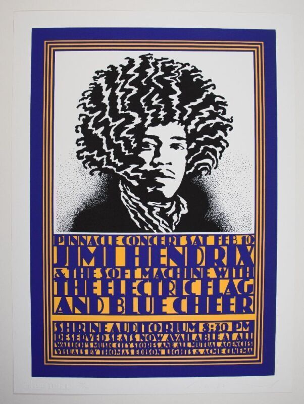 1968 AOR-3.72 Jimi Hendrix Shrine Auditorium RP L'Imagerie Gallery LE Signed Hamersveld Poster Mint 91