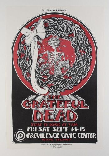 1973 Grateful Dead Providence Civic Center Signed Randy Tuten Poster Mint 93