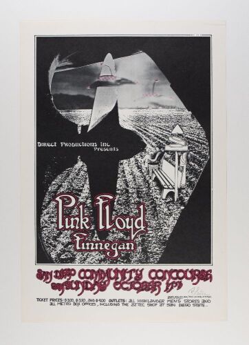 1971 Pink Floyd San Diego Community Concourse Signed Tuten Poster Excellent 75