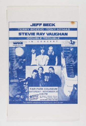 1989 Jeff Beck and Stevie Ray Vaughan Fair Park Coliseum Poster Excellent 79