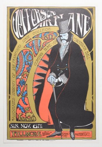 1966 AOR-2.81 Jefferson Airplane Edwardian Ball Fillmore Auditorium RP2 Poster Near Mint 89