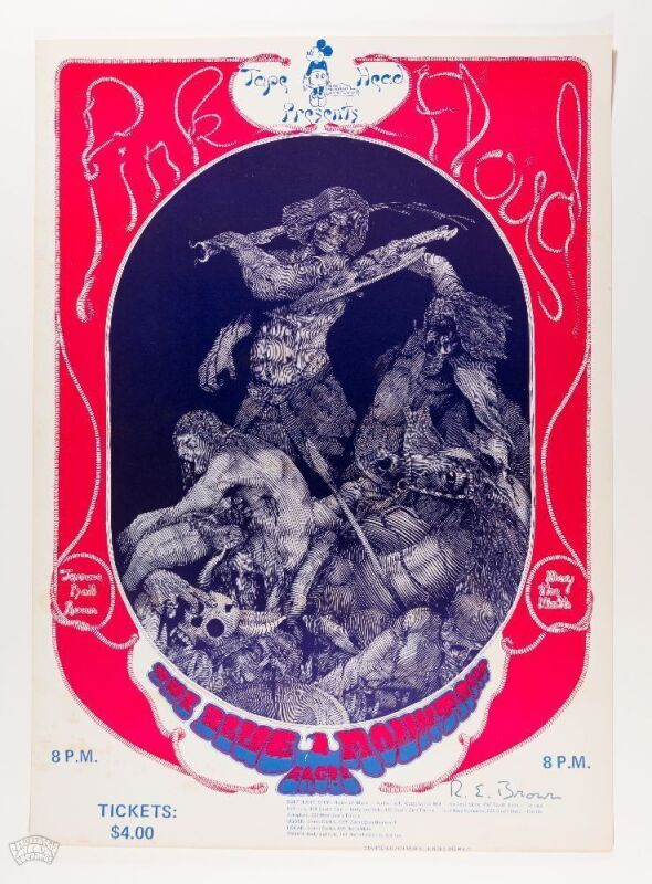 1970 Pink Floyd Terrace Ballroom Salt Lake City Signed Brown Poster Excellent 79