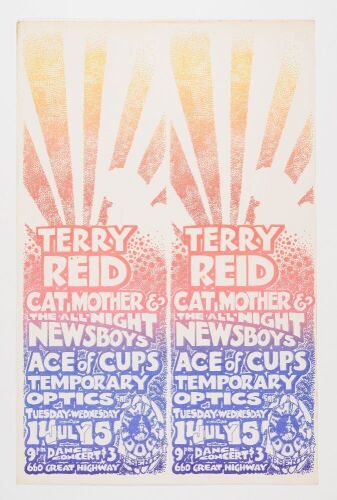 1970 FD-700714 Terry Reid Cat Mother Ace of Cups 660 Great Highway Uncut Double Handbill Excellent 77