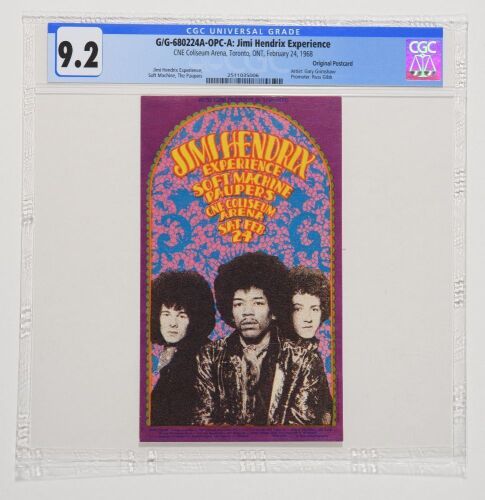 1968 G/G-680224A Jimi Hendrix Experience CNE Coliseum Toronto Postcard CGC 9.2