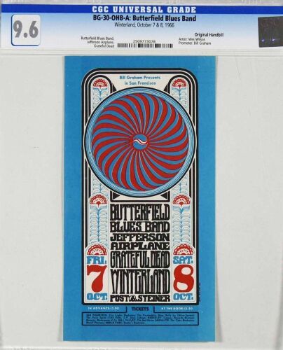 1966 BG-30 Grateful Dead Jefferson Airplane Paul Butterfield Winterland Handbill CGC 9.6