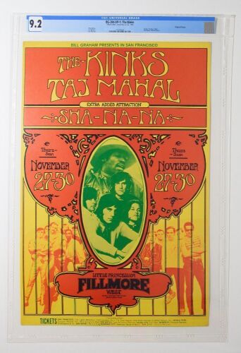 1969 BG-204 The Kinks Taj Mahal Fillmore West Poster CGC 9.4