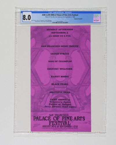 1968 AOR-2.239 Grateful Dead Country Weather The Palace of Fine Arts San Francisco Handbill CGC 8.0