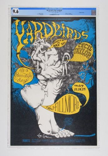 1968 BG-121 The Yardbirds It’s a Beautiful Day Fillmore Auditorium Signed Conklin Poster CGC 9.6