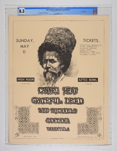 1969 AOR-3.102 Grateful Dead Canned Heat Santana San Diego State University Aztec Bowl Poster CGC 8.5