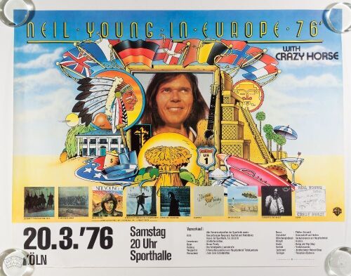 1976 Neil Young & Crazy Horse Sporthalle Cologne Germany Poster Near Mint 81