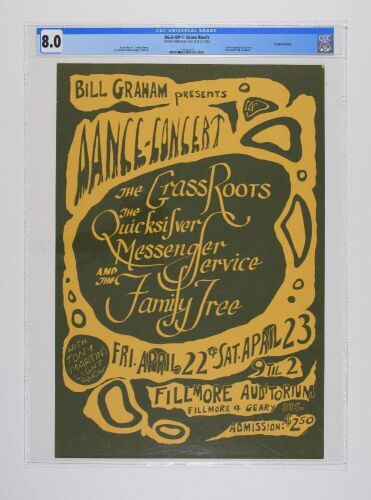 1966 BG-0 Grass Roots Quicksilver Fillmore Auditorium Poster CGC 8.0