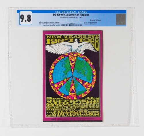 1967 BG-100 Jefferson Airplane Big Brother Janis Joplin NYE Winterland Postcard CGC 9.8