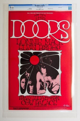 1969 BG-186 The Doors Cow Palace Signed Tuten RP2 Poster CGC 9.6
