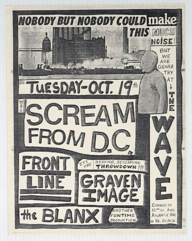 1982 Scream Front Line Graven Image The Blanx The Wave Virginia Beach Flyer Mint 91