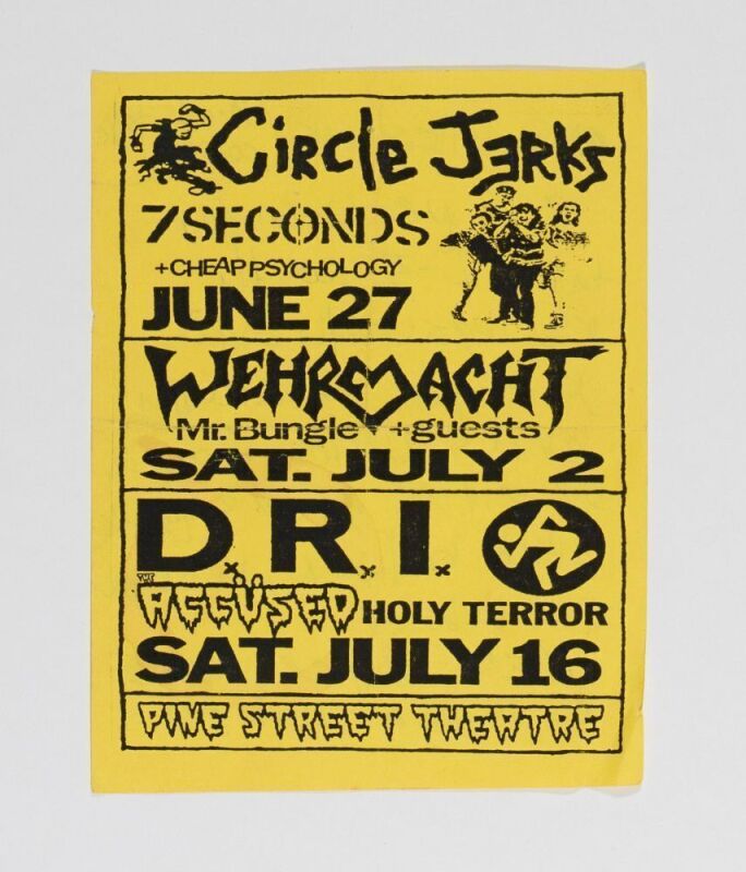 1988 Circle Jerks Wehrmacht DRI The Accused Pine Street Theatre Portland Handbill Extra Fine 65