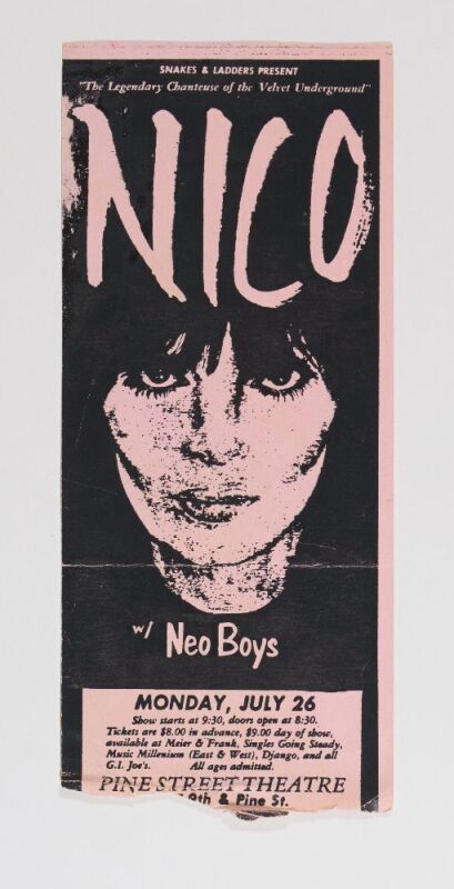 1982 Nico with Neo Boys The Pine Street Theatre Portland Handbill Fine 59