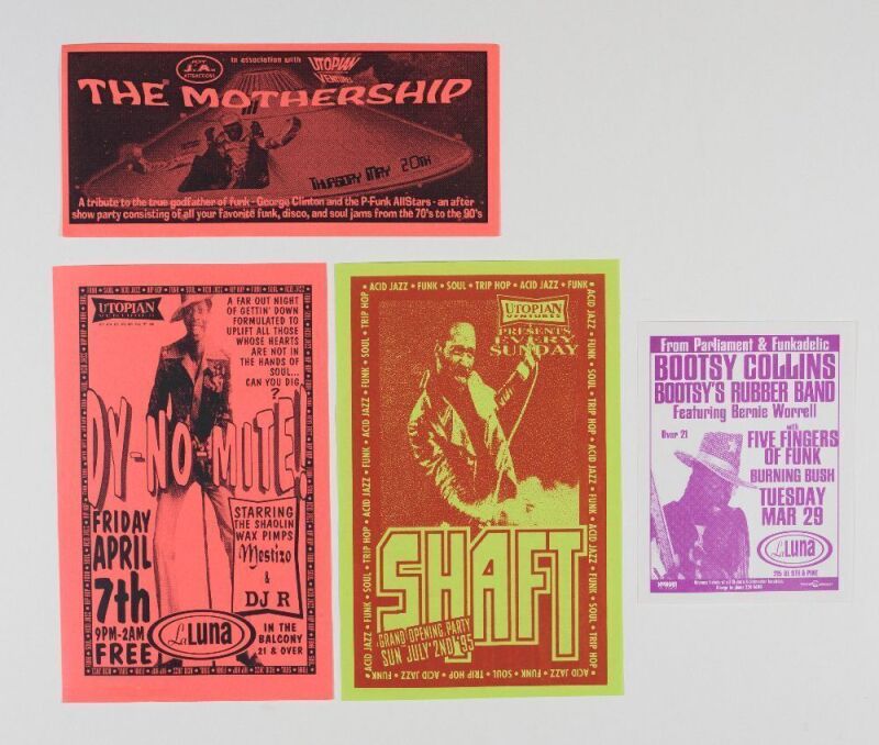 Collection of 4 Shaft The Mothership Dy-No-Mite! Bootsy Collins Hip Hop & Funk Portland Flyers Near Mint 85