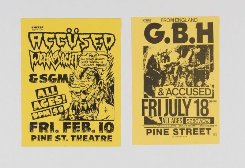 Collection of 2 Accused GBH Wehrmacht Pine Street Theatre Portland Handbills Near Mint 85
