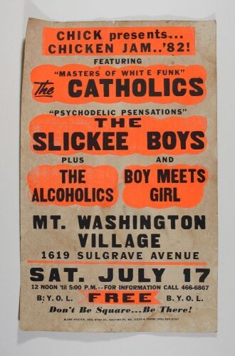 1982 The Catholics The Slickee Boys Mt Washington Village Baltimore GLOBE Cardboard Poster Fine 57