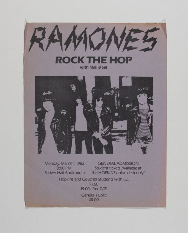 1982 The Ramones Shriver Hall Auditorium Johns Hopkins University Baltimore Flyer Excellent 71