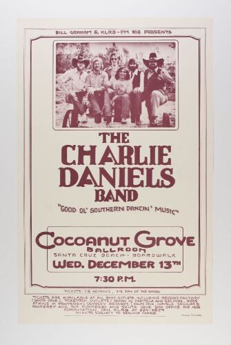 1978 Charlie Daniels Band Cocoanut Grove Ballroom Poster Excellent 79