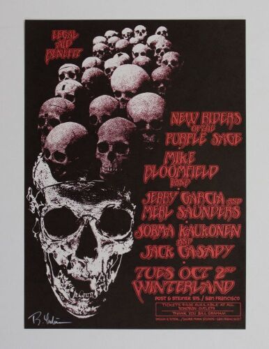 1973 Jerry Garcia Hells Angels Legal Aid Signed Tuten Poster Mint 93