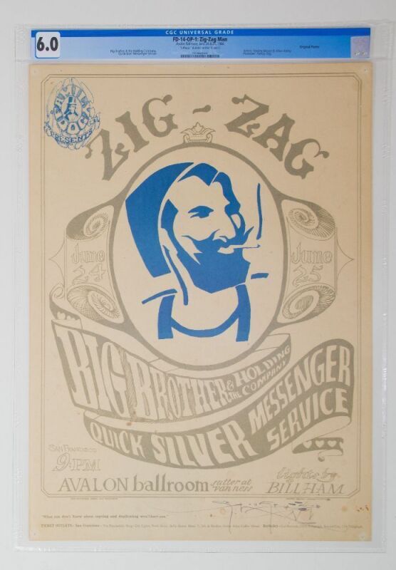 1966 FD-14 Big Brother Zig Zag Man Avalon Ballroom Signed Mouse Poster CGC 6.0