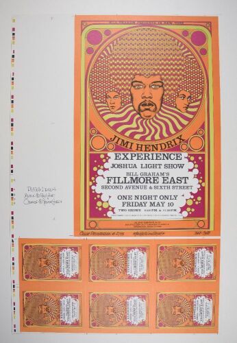 1988 AOR-2.90 Jimi Hendrix Fillmore East RP2 Uncut Progressive Proof LE Signed Byrd Poster Mint 91