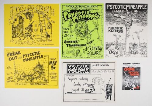 Lot of 6 John Seabury Psycotic Pineapple Punk Flyers and Card