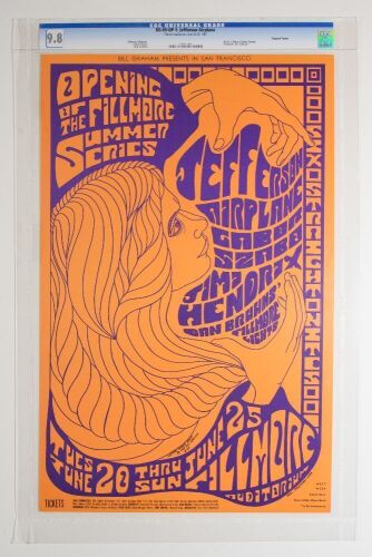 1967 BG-69 Jimi Hendrix Jefferson Airplane Fillmore Poster CGC 9.8
