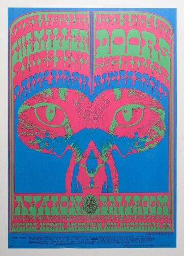 1967 FD-64 The Doors The Miller Blues Band Avalon Ballroom RP2 Poster Excellent 71